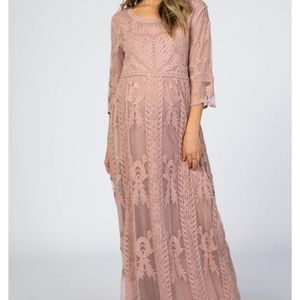 Pinkblush Light Pink‎ Overlay Crochet Lace Overlay Maternity Maxi Dress XL